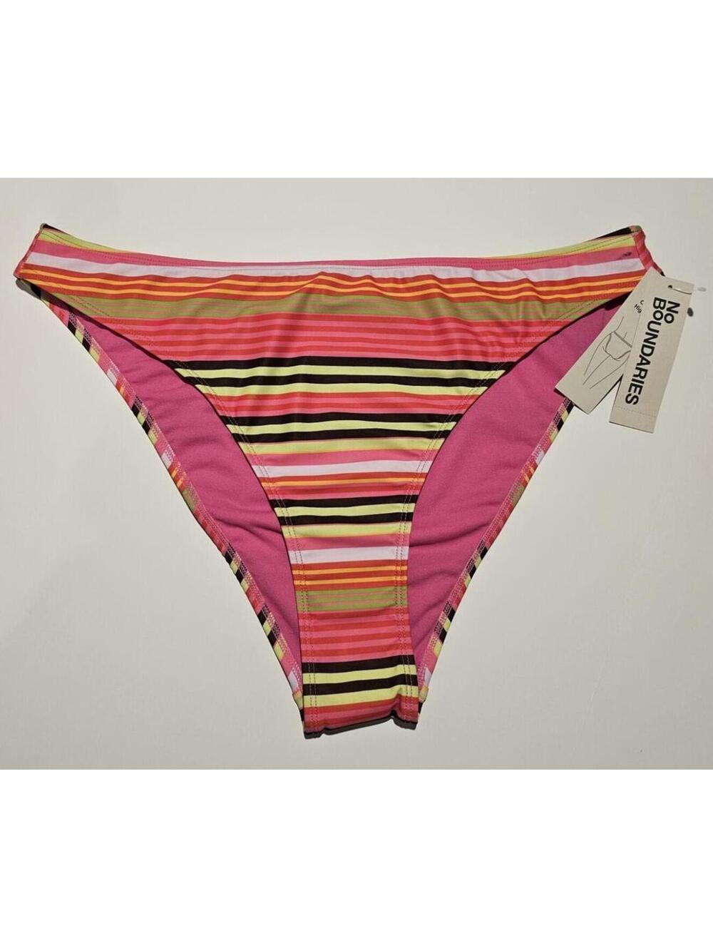 No Boundaries Cheeky High Leg Striped Bikini Bottom, XL 16-18